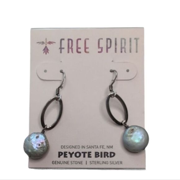 NWT Peyote Bird Freshwater Pearl Sterling Silver Dangle Earrings - Picture 1 of 5